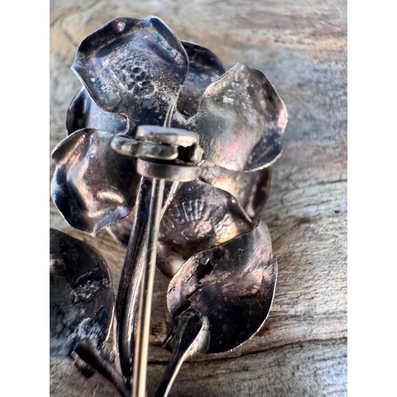 Sterling Silver Rose Flower Brooch Pin Floral Jewelry Hallmarked 925 2" - Picture 4 of 8